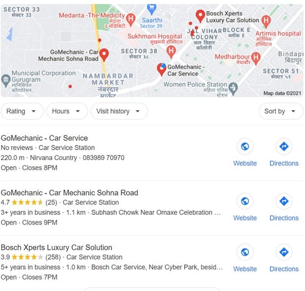 a map pack that appears of Google for websites having Google My Business (GMB) account; local seo
